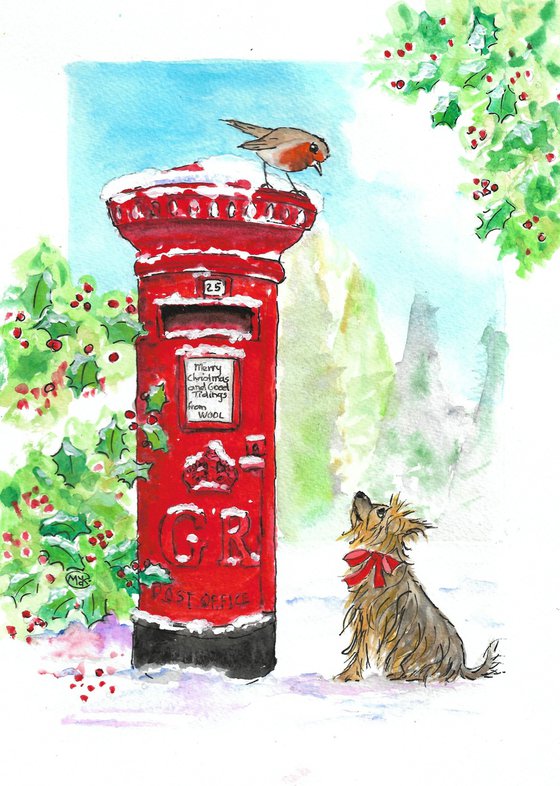 Red mailbox and phone box Christmas