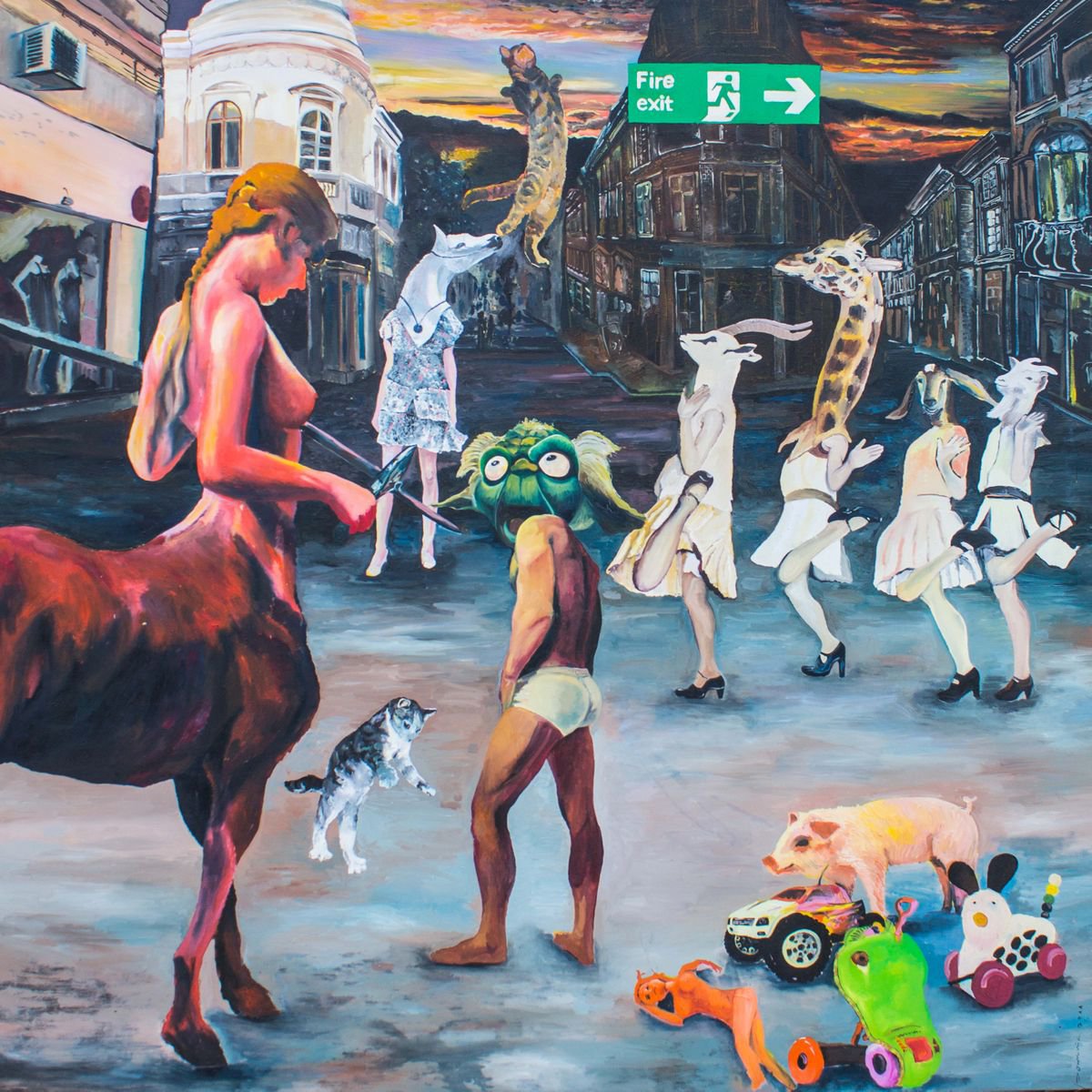 Urban And Pop Portrait Oil Painting By Dominic Virtosu, 79 X 79, Amazons, Original Artwork