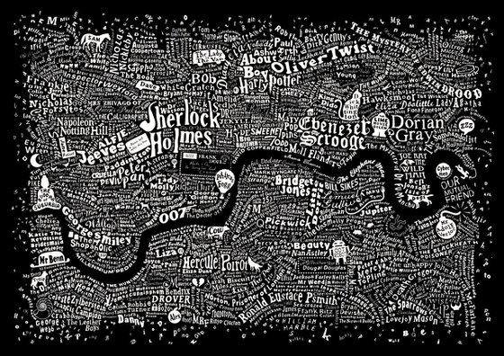 LITERARY LONDON MAP (Frayed edge, black)