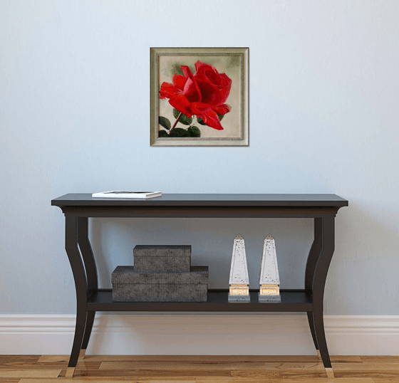 "Scarlett" red  rose flower  liGHt original painting  GIFT (2017)