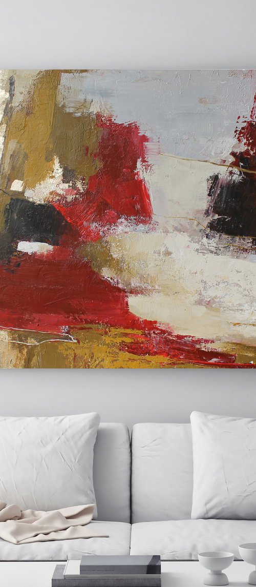 "Passion 2" Abstract red gold gray art by Yana Sagan