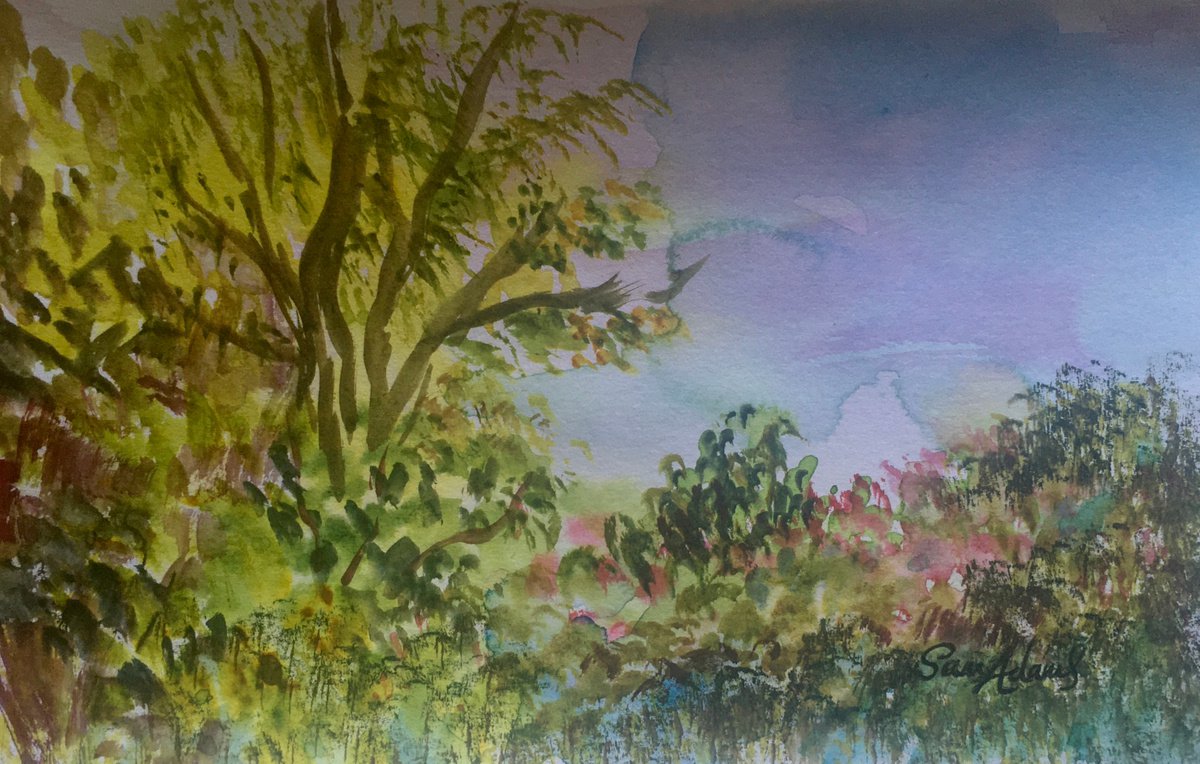Relaxing in the garden by Samantha Adams professional watercolorist