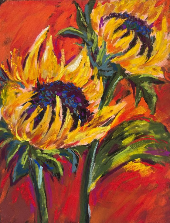 Sunflowers on a red background