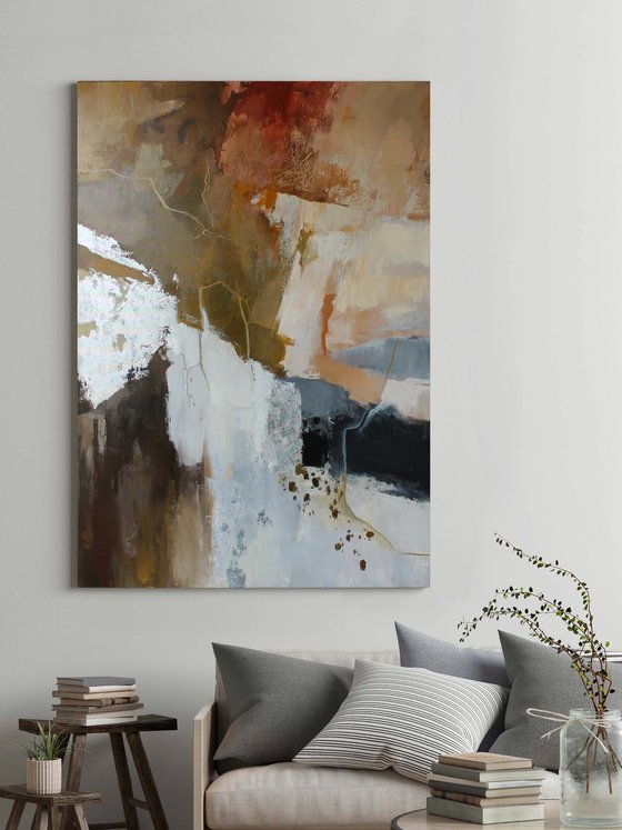 "Impression" Brown silver abstract acrylic
