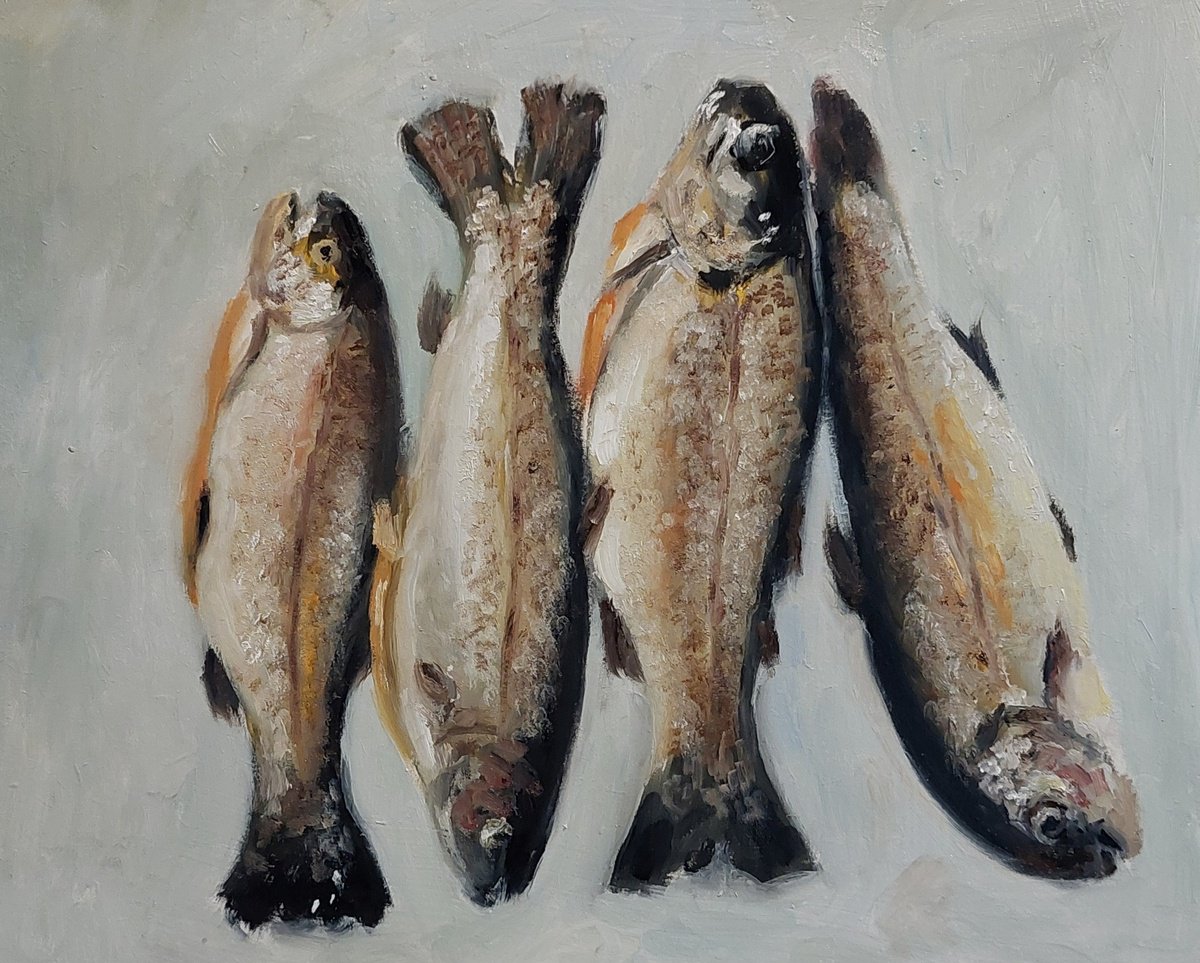 Impressionistic Animal Oil Painting By Els Driesen, 12 X 10, Salmon Trout, Original Artwork