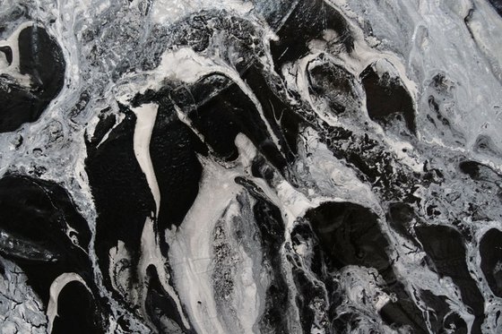 Marbled 120cm x 120cm Black White Abstract Art