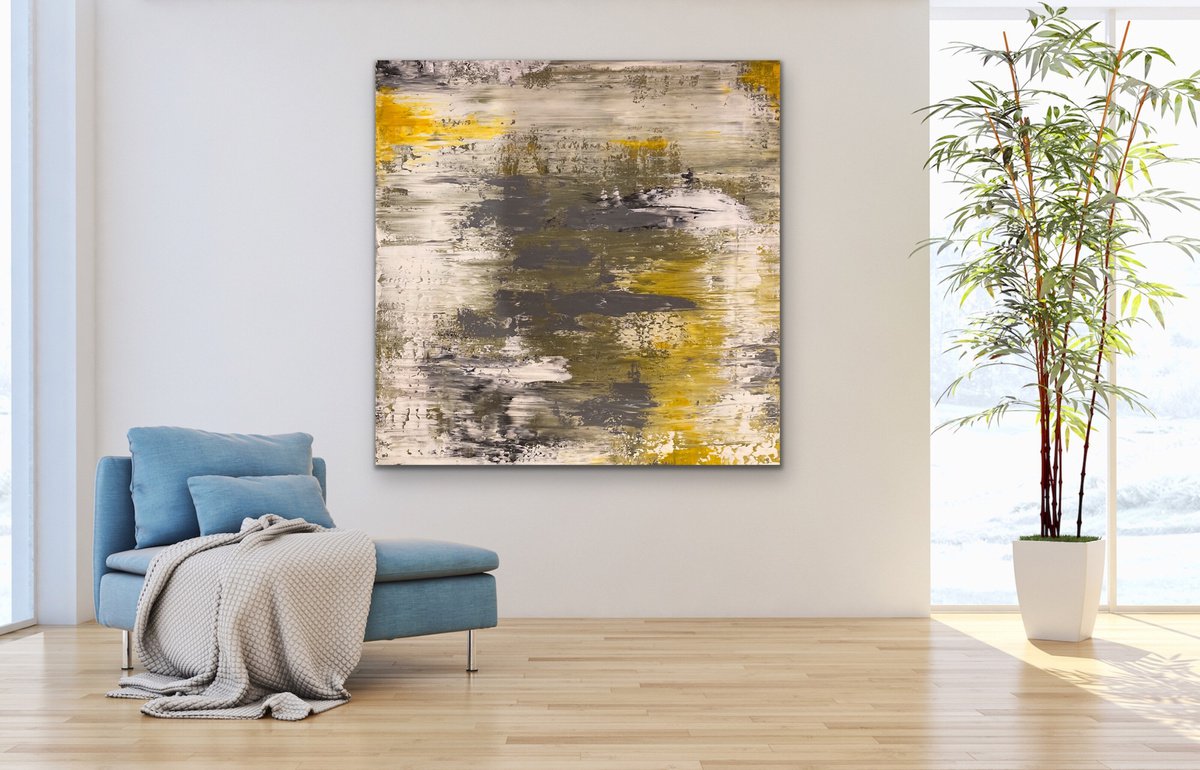 Wait in Hope - Abstract - Square - Ex Large Painting - Gerhard Richter Style - Yellow by Alessandra Viola