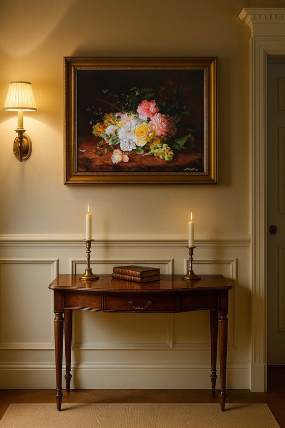 Roses and Grapes on Dark Background