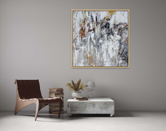 FEELING GOOD. Beige, Gray, Gold Abstract Painting with Texture