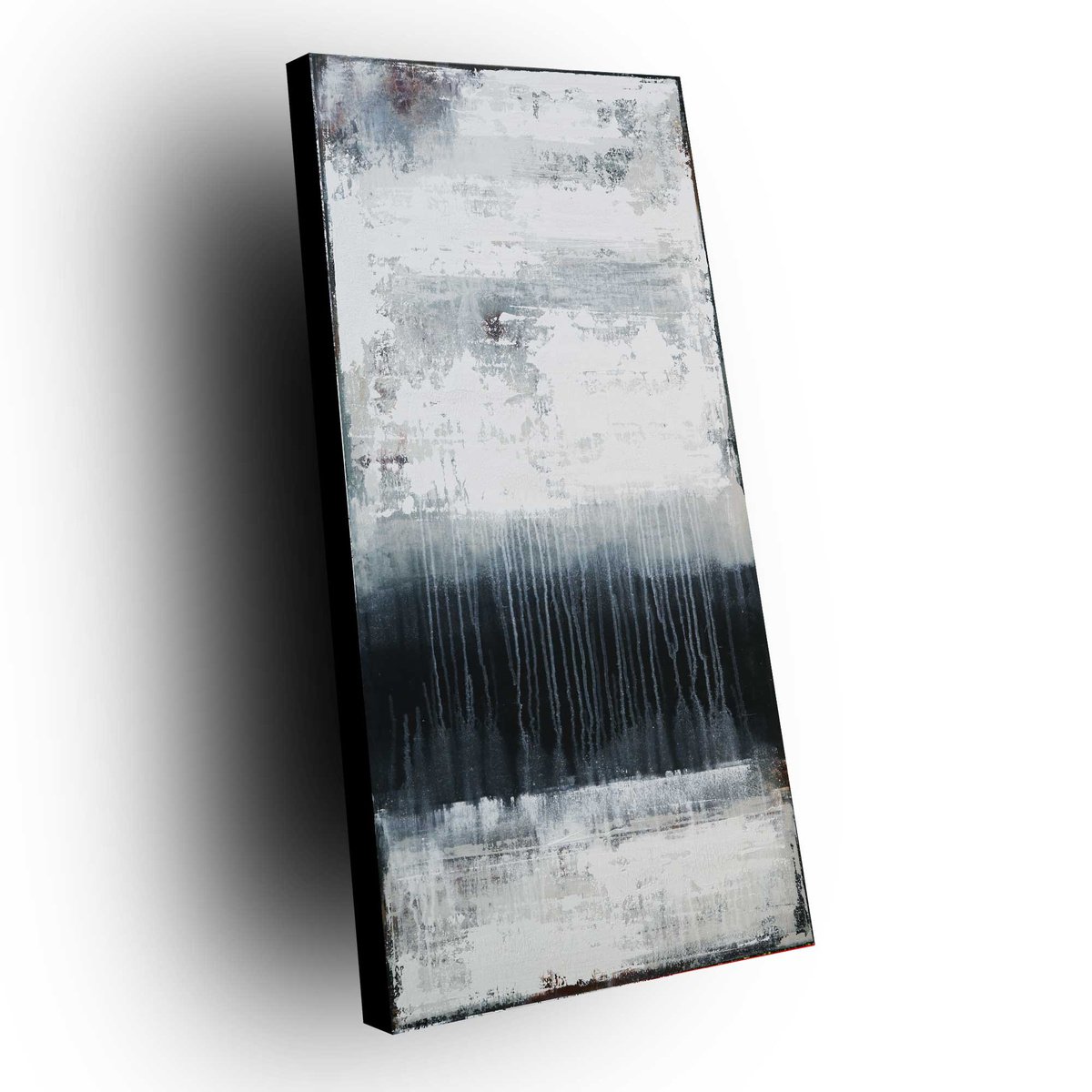 EROSION II - ABSTRACT ACRYLIC PAINTING TEXTURED * BLACK * WHITE by Inez Froehlich