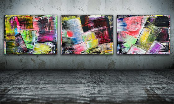 "Embracing The Chaos" - Save As A Series - Original PMS Large Abstract Acrylic Painting Triptych On Canvas - 120" x 30"