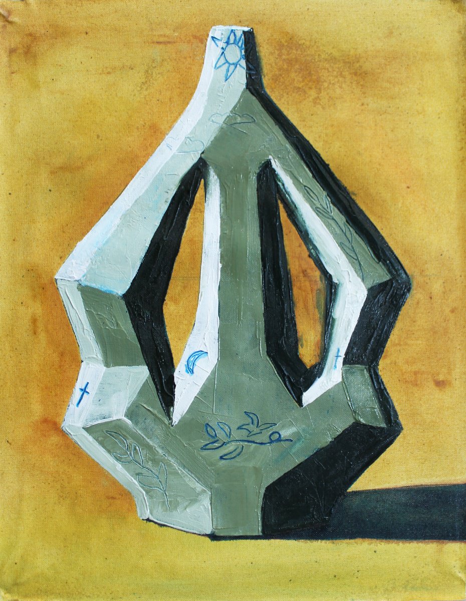 Surrealistic Still Life Oil Painting By Ben Stephenson, 14 X 19, Vase (Olive), Original Artwork