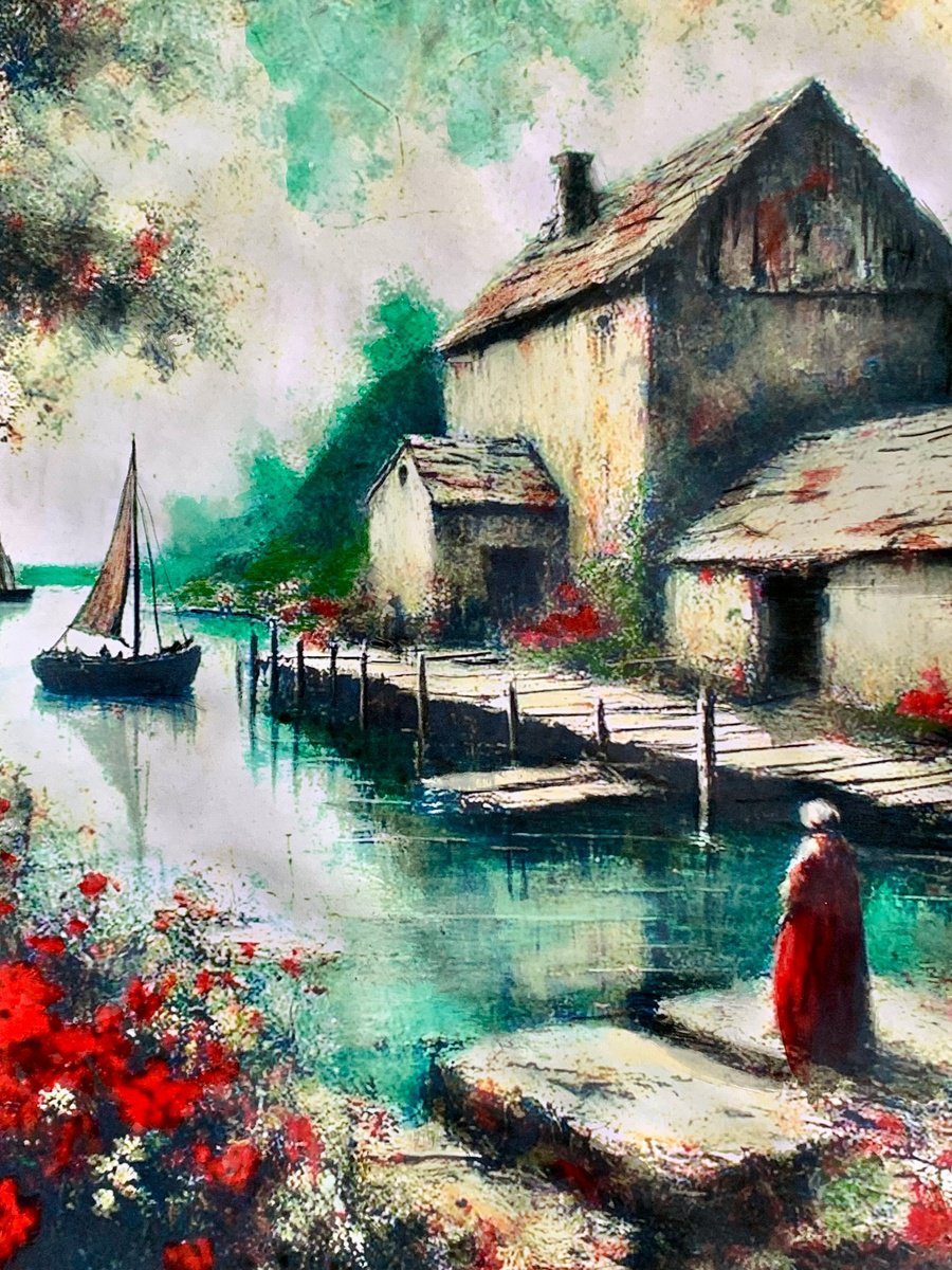 Impressionistic Landscape Painting By Sinisa Alujevic, 12 X 16", Serene Waterside Retreat, Original Artwork