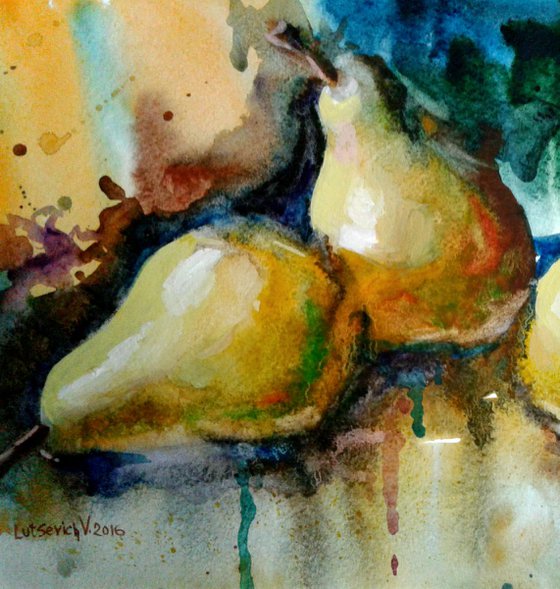 Pears on abstract background