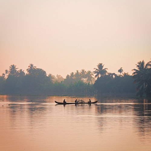 Tranquil Tropical Waters: A Kerala Morning - Landscape Art Photo by Peter Zelei