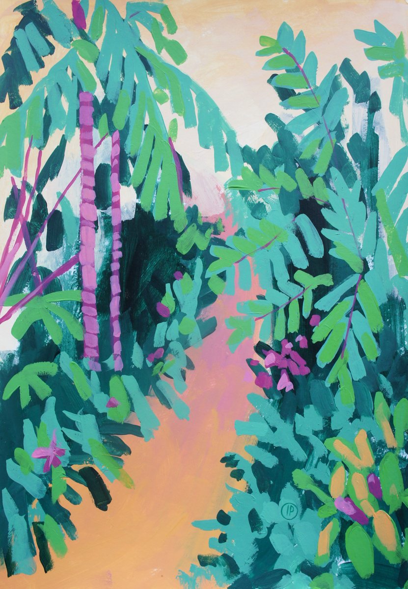 Impressionistic Landscape Acrylic Painting By Irina Plaksina, 12 X 17, Hawaii Palm Trees, Original Artwork