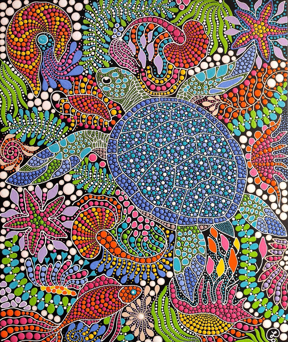 Expressive Landscape Acrylic Painting By Oxana Lazari, 20 X 24", Turtle