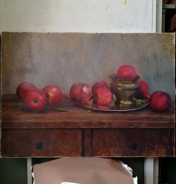 Still life with red apples