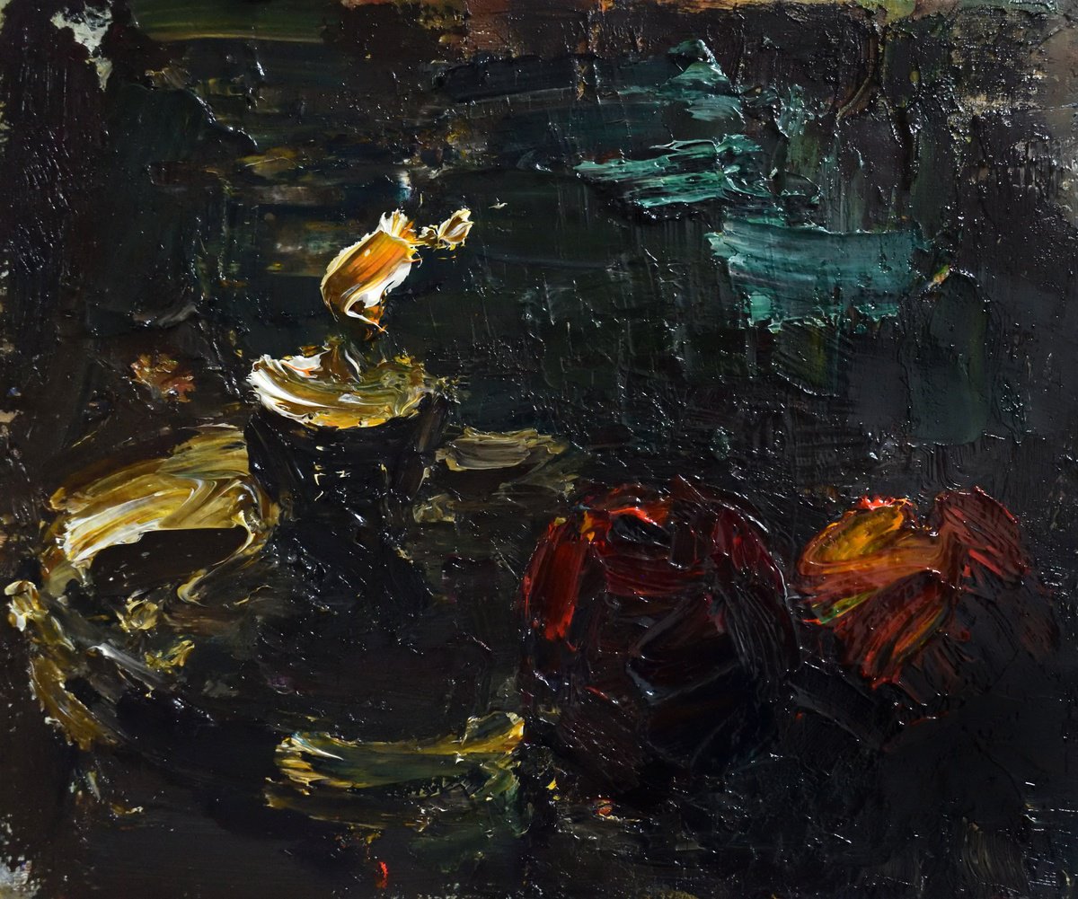 Impressionistic Still Life Oil Painting By Stanislava Cherkasova, 14 X 12", Candle, Original Artwork