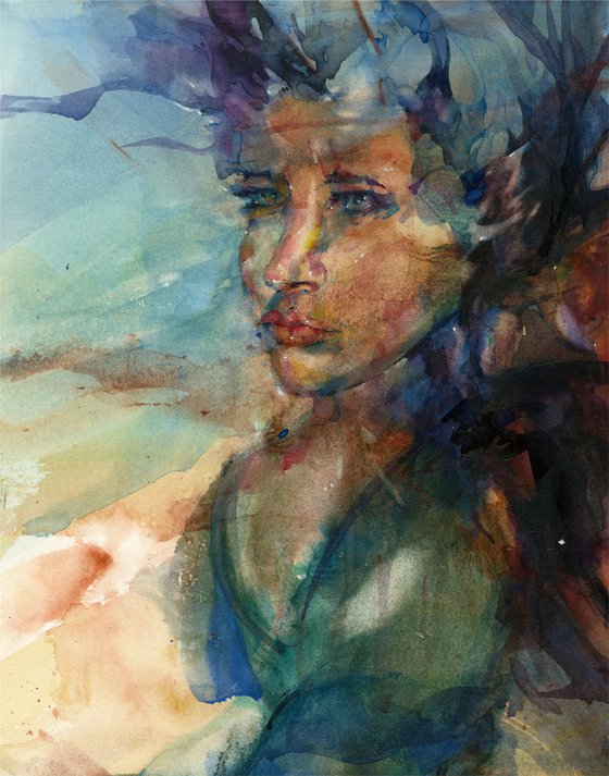 Fae Asrai  - Watercolor Fairy Painting by Kathy Morton Stanion