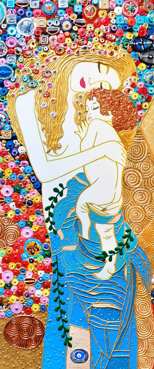 Mother and child (Klimt inspired). Natural precious stones & mosaic by BAST