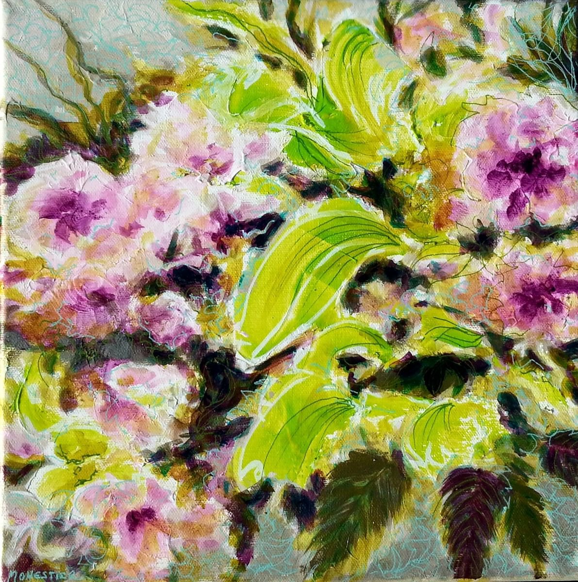 Hydrangea - floral painting - decorative flower - small size ready to hang by Fabienne Monestier
