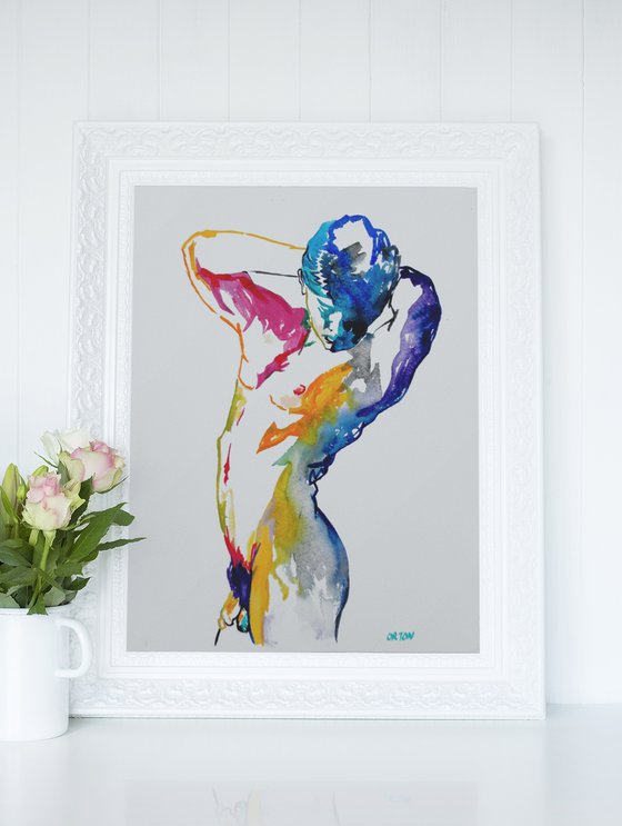 Male Nude Art Original Painting Drawing Charcoal Water Colour Nude