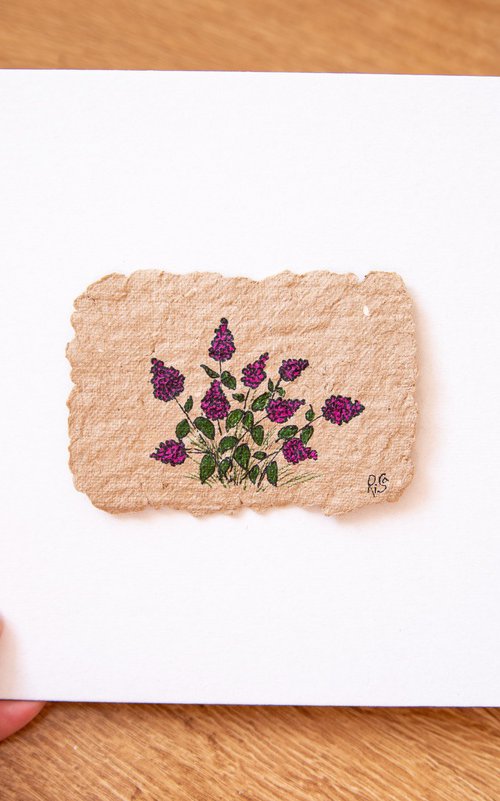 Magenta hydrangea on handmade craft paper by Rimma Savina