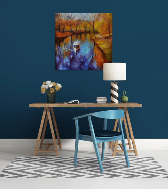 Golden season. Large abstract Landscape Oil