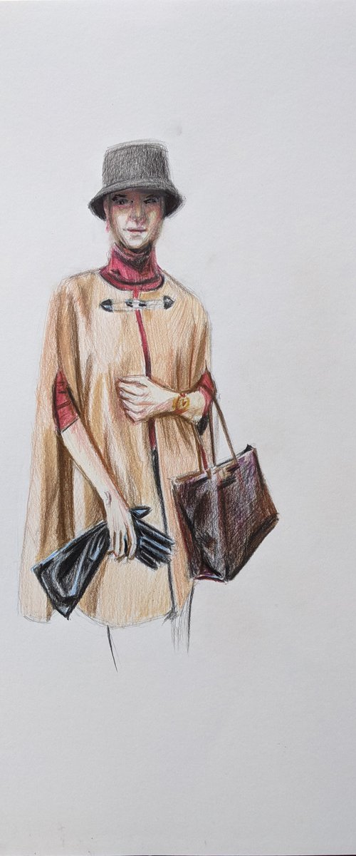 Haute Couture Fashion Illustration Girl in cape by Anna Brazhnikova