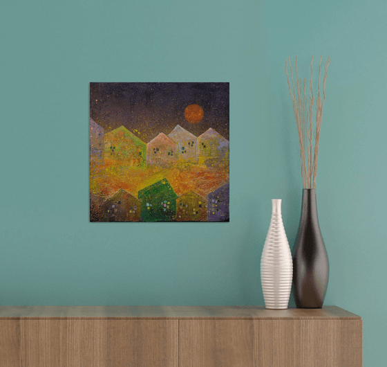 Orange Moon - Abstract cityscape