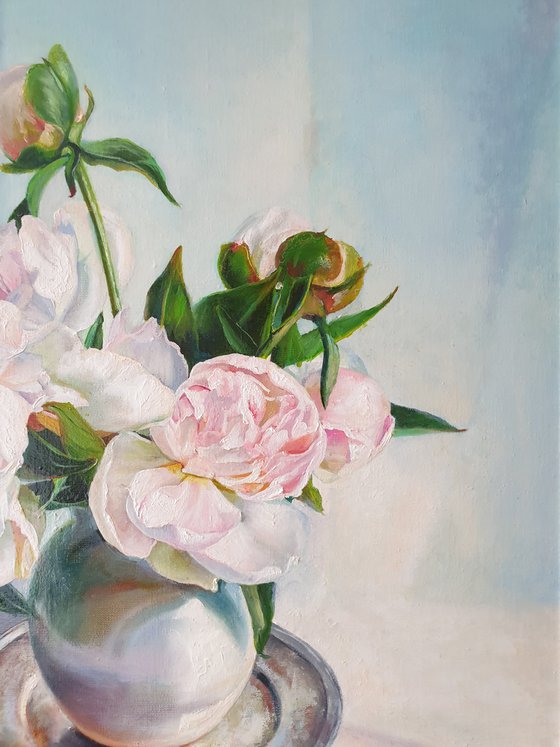 "Ah, those peonies ... " flower  Peonies liGHt original painting  GIFT (2021)