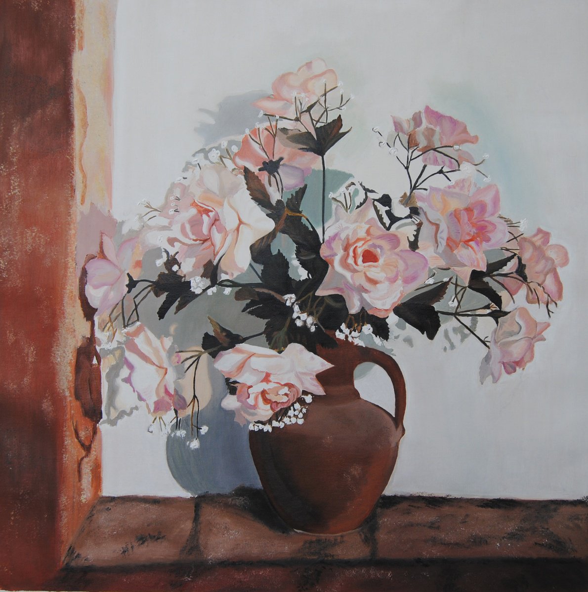 Photorealistic Still Life Oil Painting By Simona Tsvetkova, 20 X 20", Still Life With Roses, Original Artwork