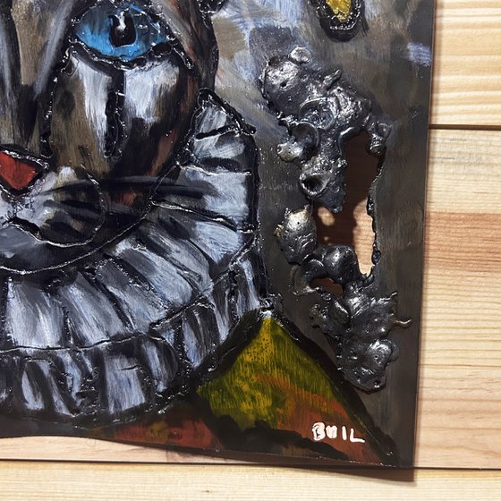 Wall sculpture - Little Harlequin Cat