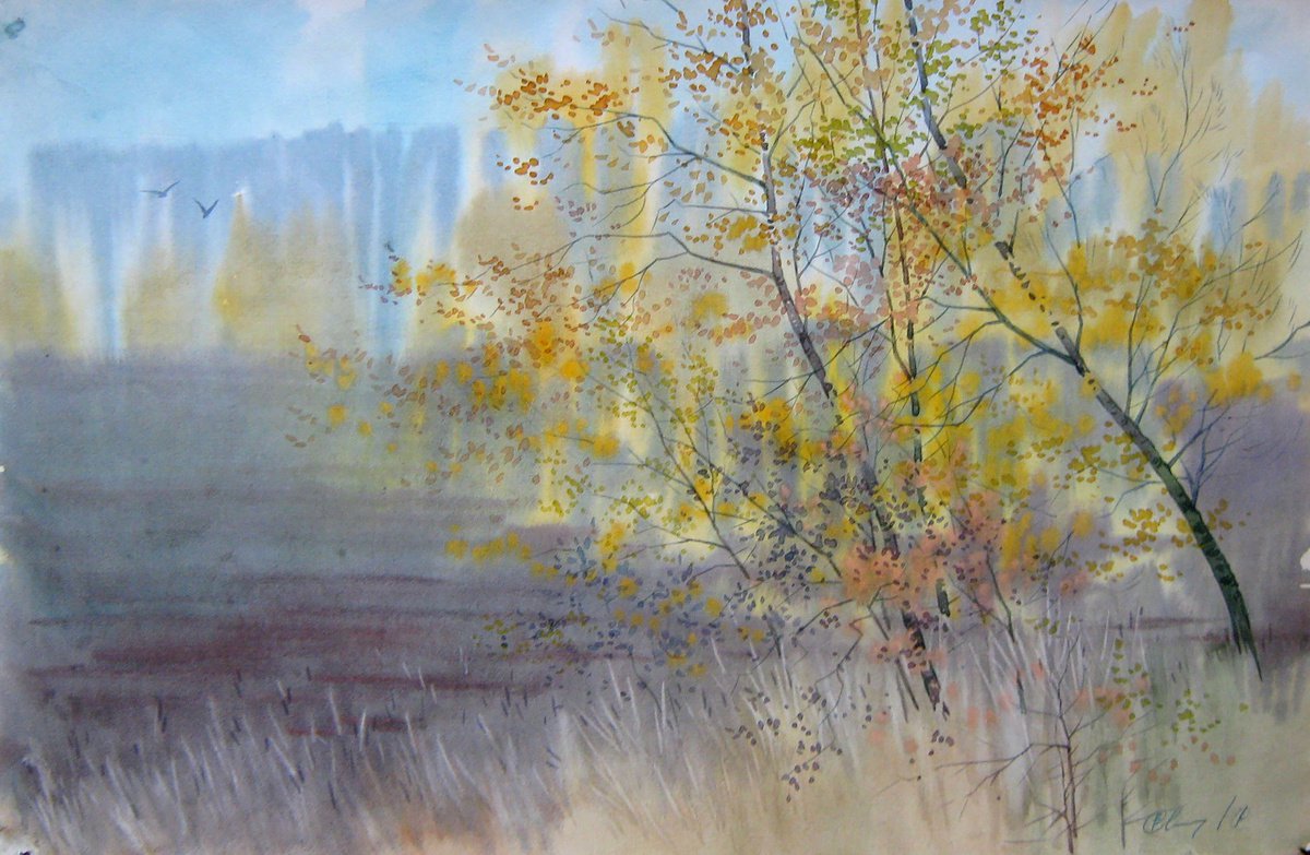Impressionistic Landscape Watercolour By Valeriy Savenets-1, 18 X 12", October Sketch, Original Artwork