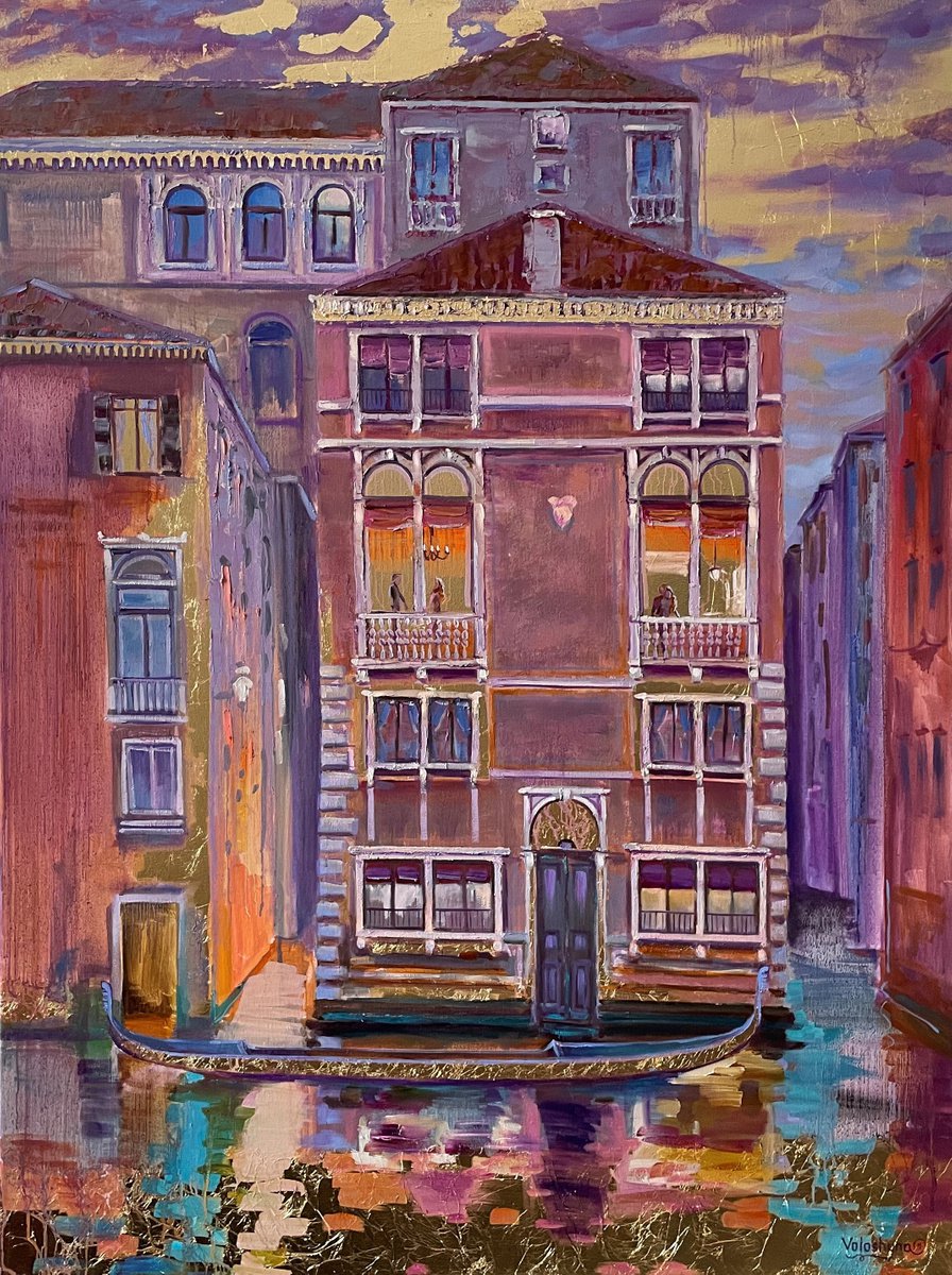 In the windows of Venice. Architecture and cityscape. Street of Venice. Venice oil paintin... by Mary Voloshyna