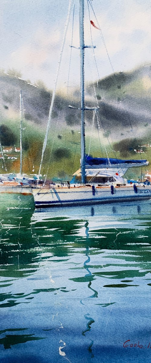 Moored yacht #3, Montenegro by Eugenia Gorbacheva