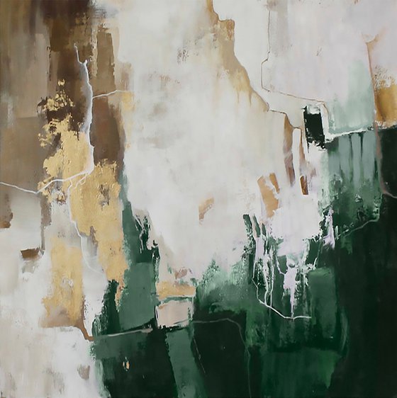 "Green Flood 2" Green gold brown abstract art