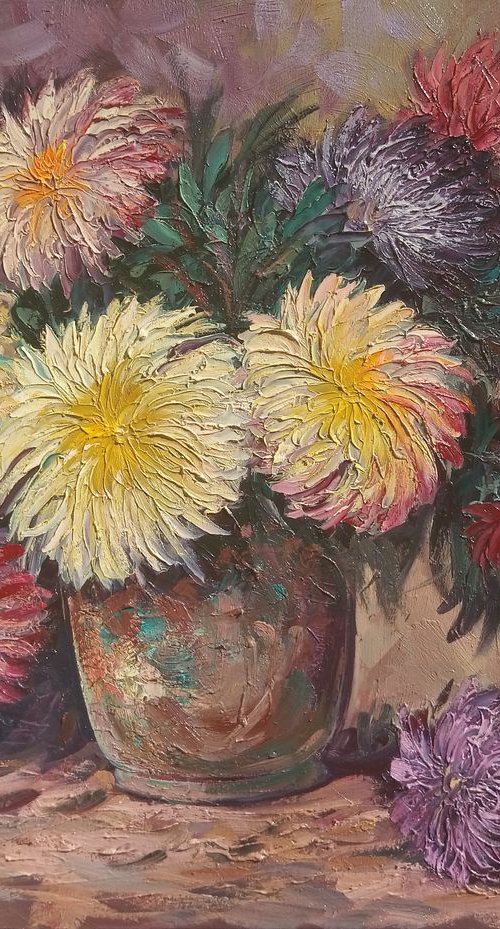 Chrysanthemum(90x70cm, oil painting ready to hang) by Kamo Atoyan