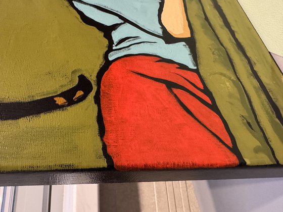 "Woman and Cat" 12x12in