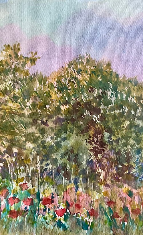 Summer meadow and Oak trees by Samantha Adams