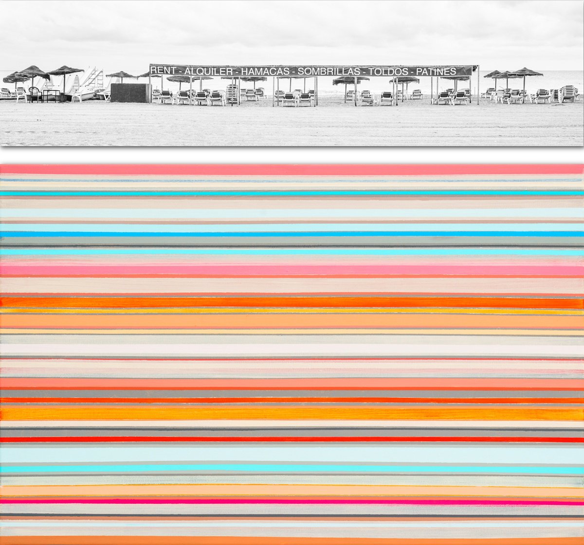 Geometric Landscape Painting By Susana Sancho Beltran, 36 X 33", Emotional Landscape 18 (Beach), Original Artwork