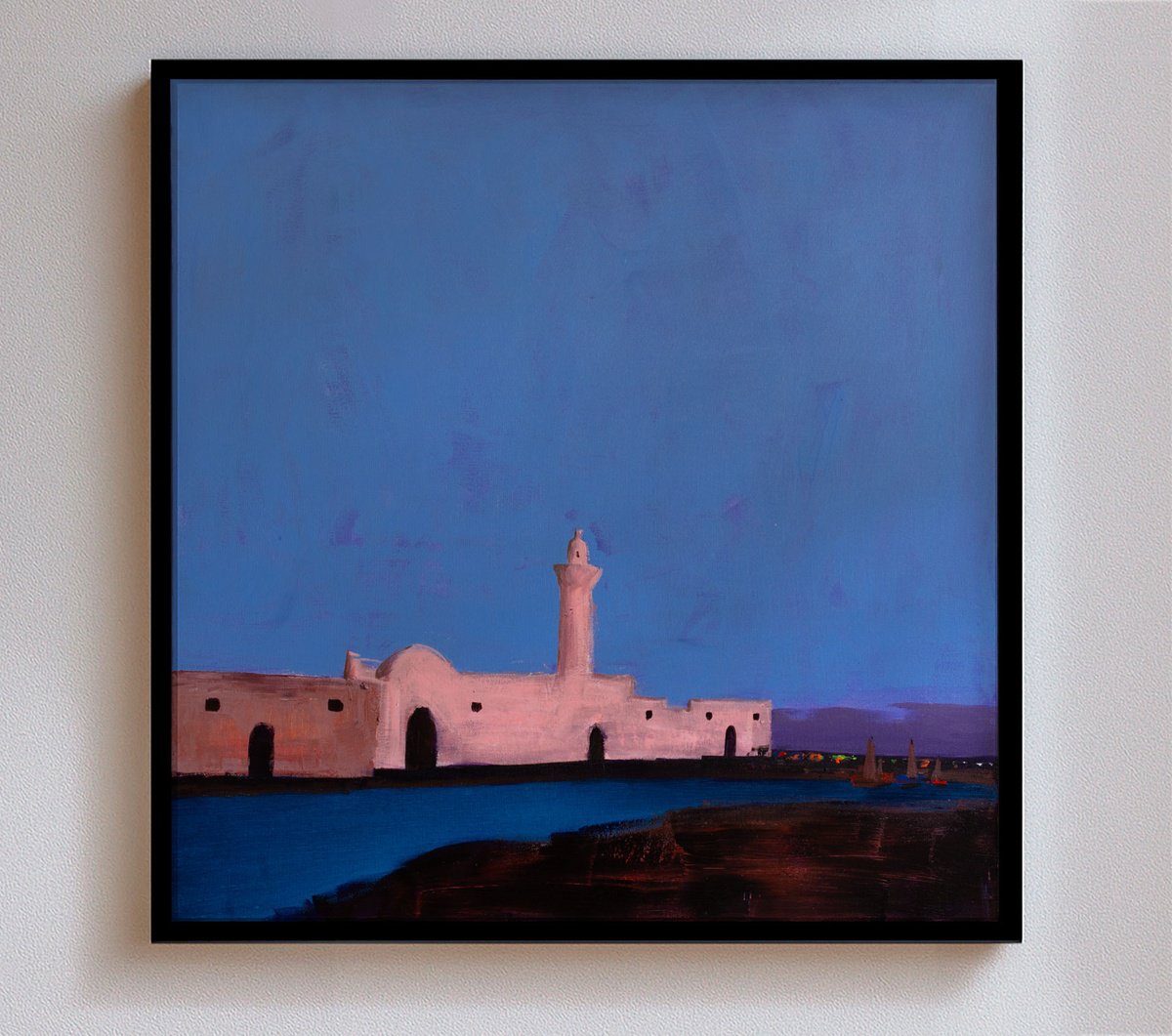 Impressionistic Landscape Acrylic Painting By Bohdan Katolyk, 28 X 28, City By The Sea, Original Artwork