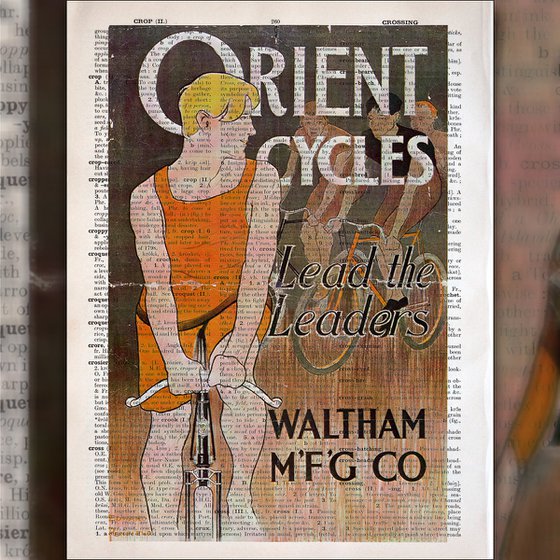 Orient Cycles - Collage Art Print on Large Real English Dictionary Vintage Book Page