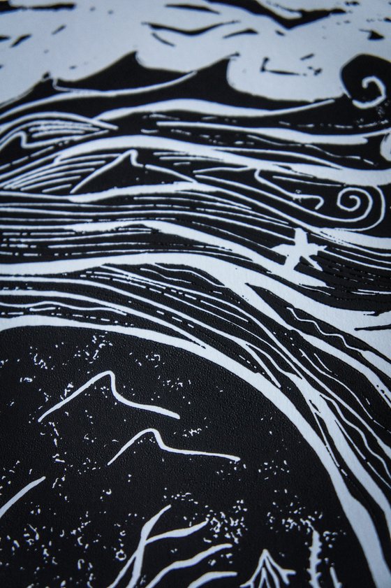Sleeping Siren Linocut Print