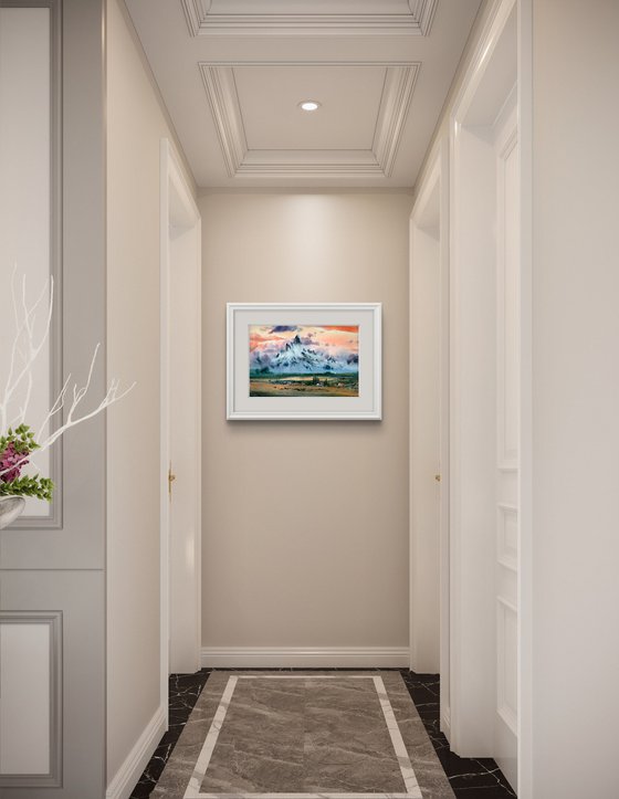 Mountainscape with orange sunset