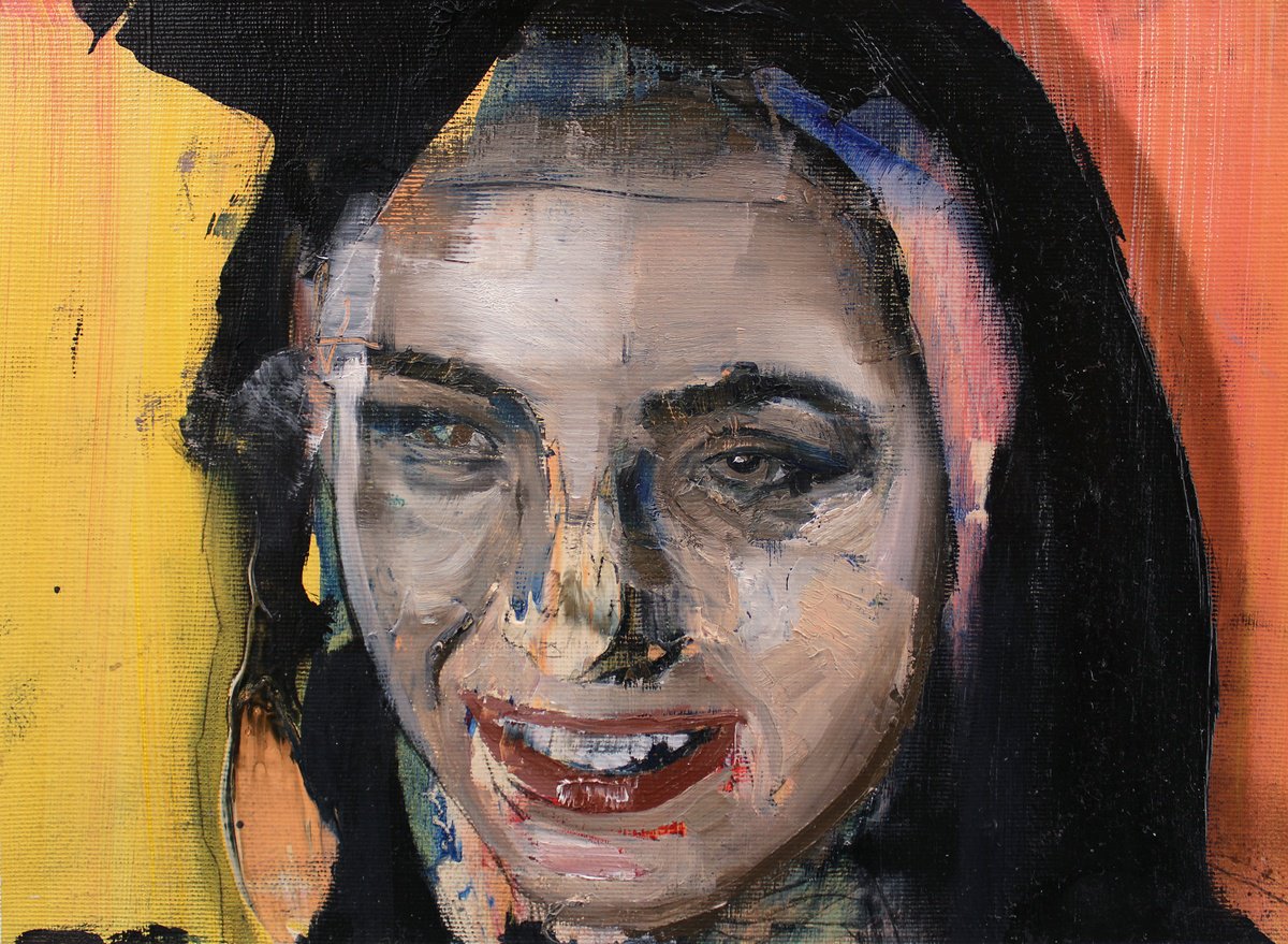 Expressive Portrait Oil Painting By Milos Hronec, 11 X 8", Joy, Original Artwork