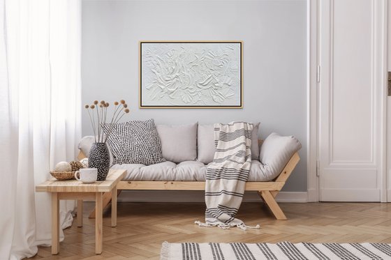WHISPER. Abstract White Textured 3D Art, Coastal Painting