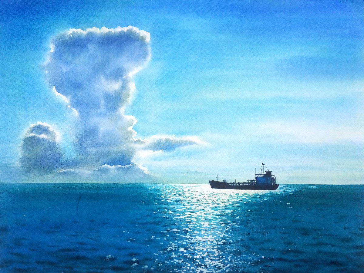 The cargo ship by Olga Beliaeva Watercolour