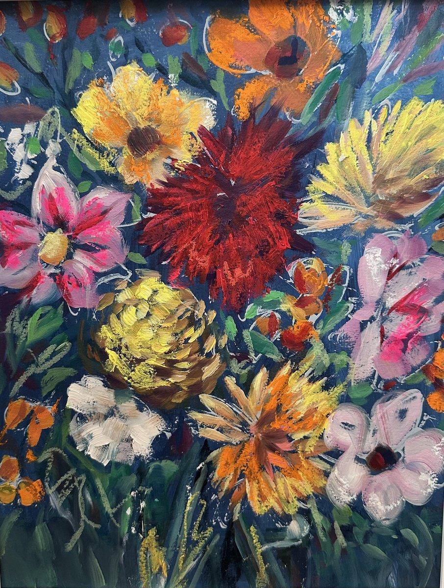 Impressionistic Botanical Oil Painting By Clare Hoath, 14 X 17, Summer Flowers, Original Artwork